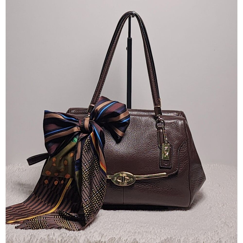 Authentic Coach Madison Madeline Leather Satchel – Brown/Gold